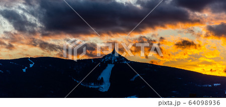 Silhouette of Jested mountain at sunset time, Liberec, Czech Republic 64098936