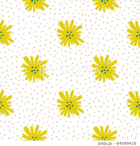 Chamomile flowers seamless pattern. Daisy pattern in doodle style on white background. 64099426