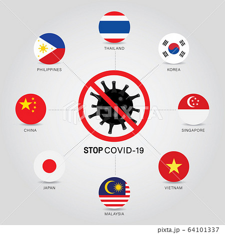Coronavirus COVID-19 Flu spreading around the world. Stop Covid-19 Vector illustration. 64101337