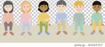 座って並ぶ子供達のイラスト素材