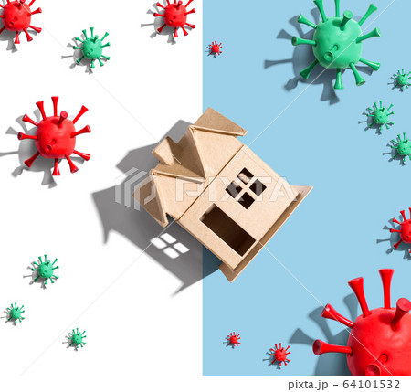 House with influenza and Coronavirus concept 64101532