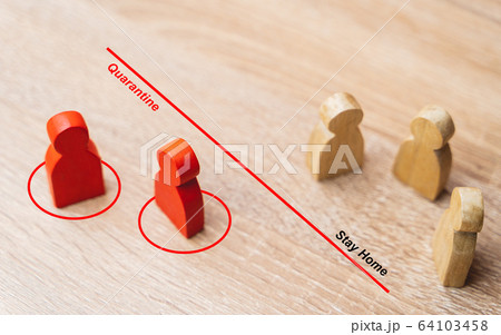 Social distancing during the Corona virus outbreak, red wooden Figure were infected Exclude from people who are not infected to prevent increased outbreaks in Social distancing or infectious concept Social distancing during the Corona virus outbreak, red wooden Figure were infected Exclude from people who are not infected to prevent increased outbreaks in Social distancing or infectious concept 64103458