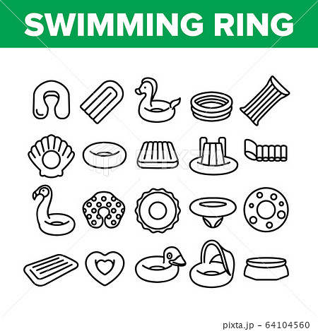 Swimming Ring And Pool Mattress Icons Set Vector Swimming Ring And Pool Mattress Icons Set Vector 64104560