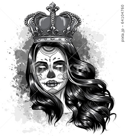 monochromatic Skull girl with a crown. Vector illustration design monochromatic Skull girl with a crown. Vector illustration design 64104760