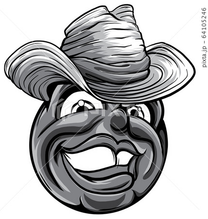 Cute monochromatic smiling emoticon wearing cowboy hat, emoji, smiley 64105246