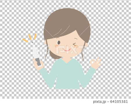 体温計を持ってOKポーズしている女性 体温計を持ってOKポーズしている女性 64105381