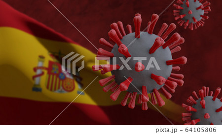Covid 19 Coronavirus with Spanish flag in background Covid 19 Coronavirus with Spanish flag in background 64105806
