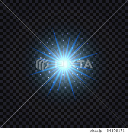 Magic blue light effect. Glowing flare with shiny sparkles. Isolated on transparent background. Vector illustration 64106171