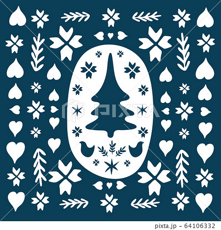 Europe Merry Christmas folk doodle art with 64106332