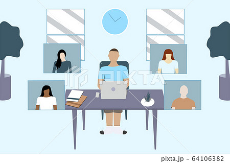 Social distancing and work from home with teleconference concept, Coronavirus pandemic 2019-ncov Social distancing and work from home with teleconference concept, Coronavirus pandemic 2019-ncov 64106382