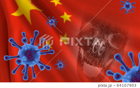 China flag with coronavirus and a skull China flag with coronavirus and a skull 64107903