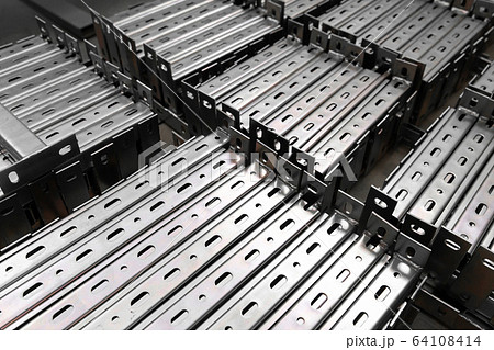 Bent metal profile channel. Zinc steel profile at bundle. Bent metal profile channel. Zinc steel profile at bundle. 64108414