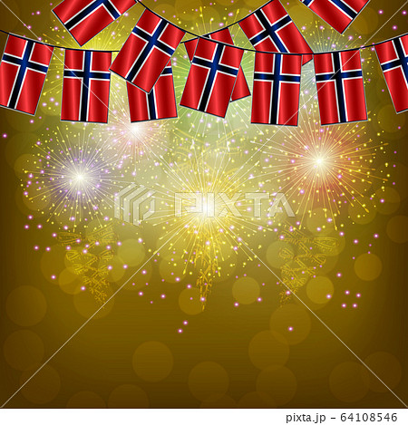 Bright firework with flags of Norway. Illustration with flags for web design. 64108546