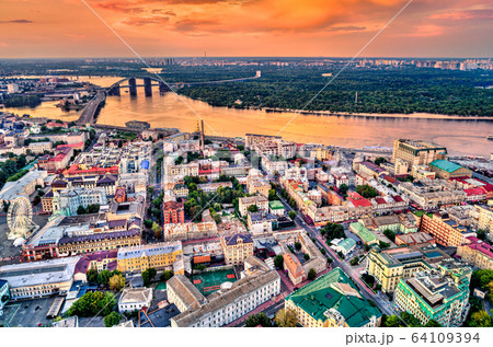 Aerial view of Podil, a historic district of Kiev, Ukraine Aerial view of Podil, a historic district of Kiev, Ukraine 64109394