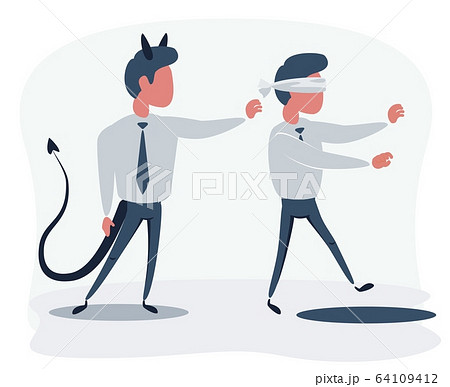 Business man pushing his competitor to the hole. Concept of competition, sabotage and danger of the Business man pushing his competitor to the hole. Concept of competition, sabotage and danger of the 64109412