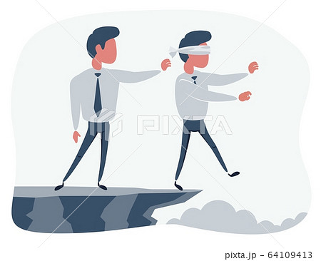 Business man pushing his competitor off the cliff. Concept of competition, sabotage and danger of 64109413