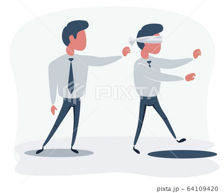 Business man pushing his competitor to the hole. Concept of competition, sabotage and danger of the 64109420