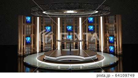 Virtual TV Studio Chat Set 17. 3d Rendering 64109749