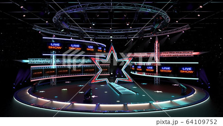 Virtual TV Studio Entertainment Set 4. 3d Rendering. 64109752