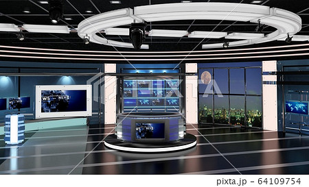 Virtual TV Studio News Set 27. 3d Rendering. 64109754