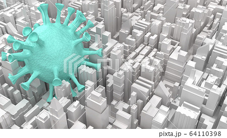 The white 3d rendering  city building and blue virus for medical content. The white 3d rendering  city building and blue virus for medical content. 64110398