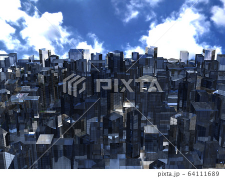CG　3D　イラスト　立体　長方形　ビル　マンション　オフィス街　都会のイメージ 64111689