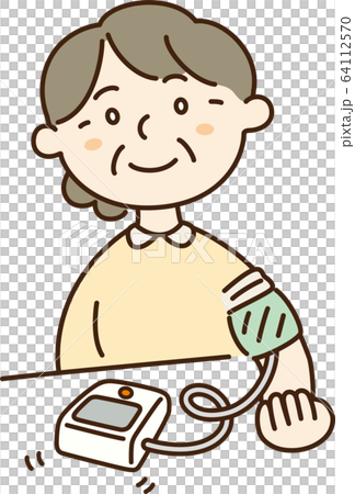 用血壓計測量血壓的老人（女性）的插圖 64112570