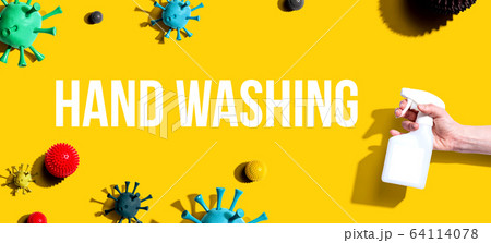 Hand washing theme with spray and viruses 64114078