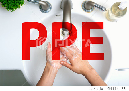 PPE theme with person washing their hands 64114123