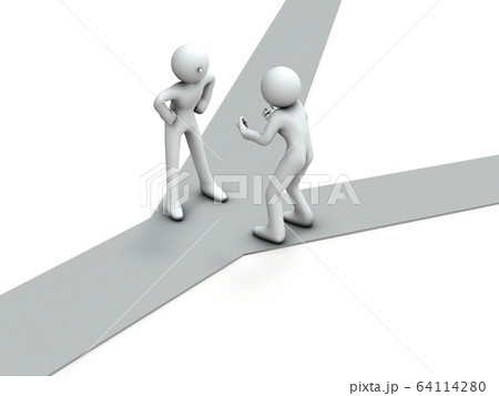 分岐点で口論する二人のキャラクター 64114280