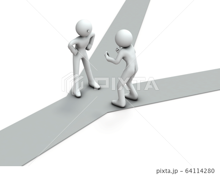分岐点で口論する二人のキャラクター 64114280