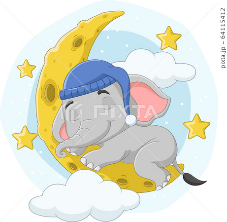 Cartoon elephant sleeping on the moon Cartoon elephant sleeping on the moon 64115412