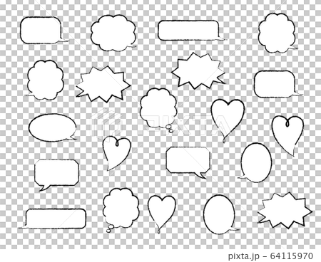 いろんな吹き出しセット　黒　クレヨン手描き風 64115970