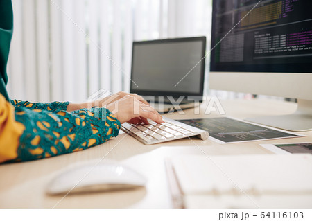 Female coder writing program Female coder writing program 64116103