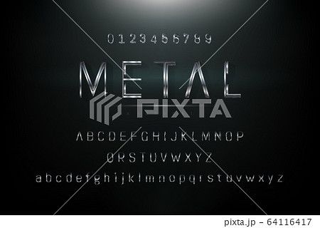 Shiny silver gray metalic theme alphabet font set 64116417