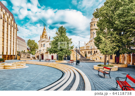View on the Old Fishermen Bastion in Budapest at View on the Old Fishermen Bastion in Budapest at 64118738