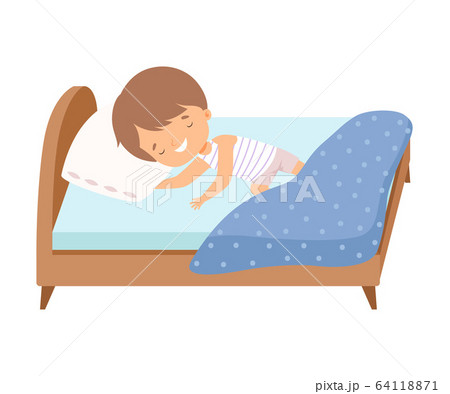 Cute Smiling Little Boy Sleeping Sweetly in His Bed Vector Illustration Cute Smiling Little Boy Sleeping Sweetly in His Bed Vector Illustration 64118871