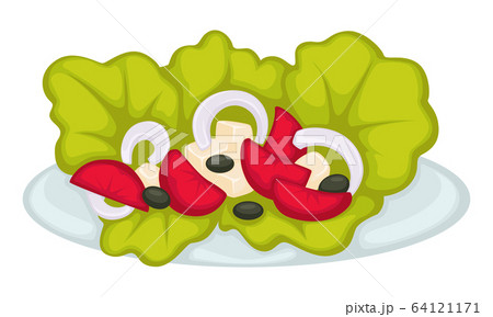 Seafood salad with squid slices, leaves and olives Seafood salad with squid slices, leaves and olives 64121171
