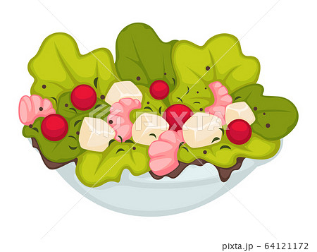 Salad with shrimps, green leaves and cherry tomatoes Salad with shrimps, green leaves and cherry tomatoes 64121172