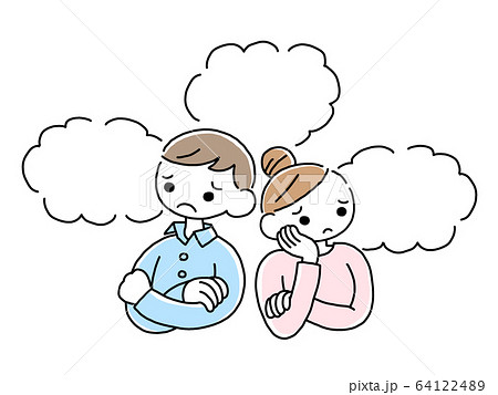 イラスト 挿絵 夫婦 困る ポーズ 表情 吹き出し 64122489