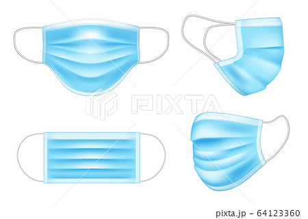 Blue medical mask for doctor and patient. Realistic 3d surgical face mask isolated on white. vector illustration Blue medical mask for doctor and patient. Realistic 3d surgical face mask isolated on white. vector illustration 64123360