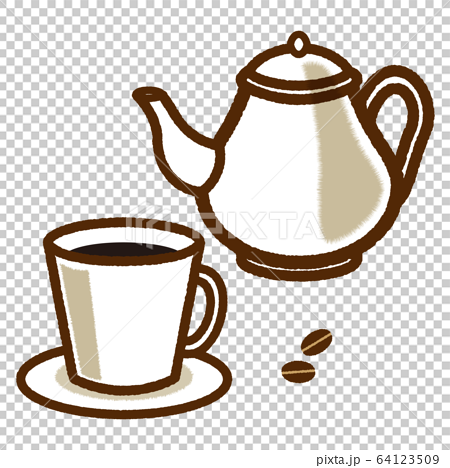 コーヒーカップとポットのイラストのイラスト素材