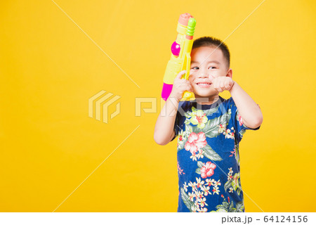 little children boy so happy in Songkran festival 64124156
