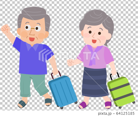 夏休み 旅行に行くシニア夫婦1 イラストのイラスト素材