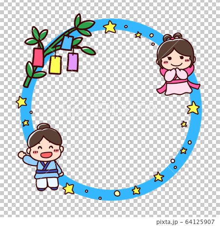 織姫 彦星 七夕 丸フレームのイラスト素材