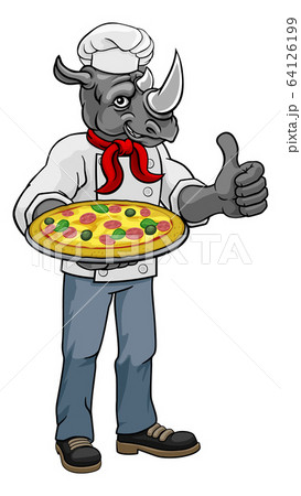 Rhino Pizza Chef Cartoon Restaurant Mascot 64126199