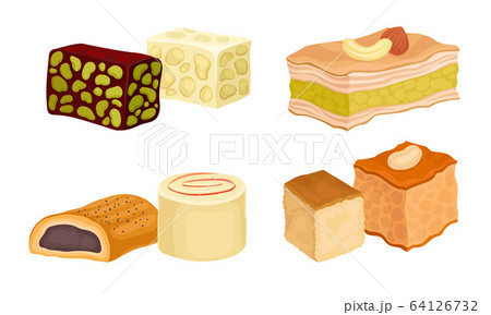 Oriental Sweets and Turkish Delights with Baklava and Rahat Lakoum Vector Set Oriental Sweets and Turkish Delights with Baklava and Rahat Lakoum Vector Set 64126732