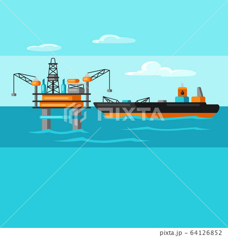 Illustration of oil sea platform and tanker. Illustration of oil sea platform and tanker. 64126852