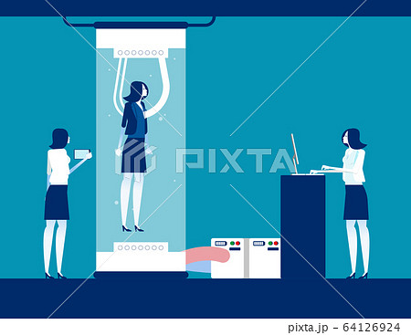 Scientists watching human being in big glass Scientists watching human being in big glass 64126924
