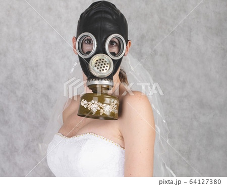 cyberpunk Bride in veil dress and protective gas cyberpunk Bride in veil dress and protective gas 64127380